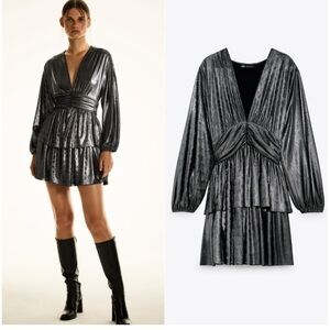 NWT Zara Shimmering Black Long Sleeve Dress